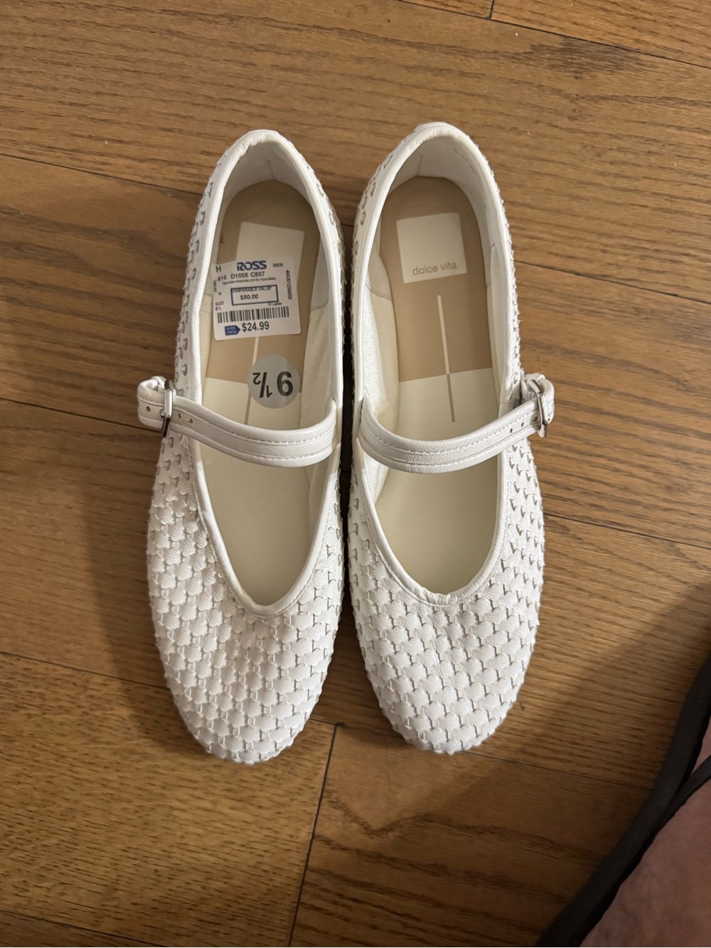 Dolce Vita Girls' White Mary Jane Woven Ballet Flats - Picture 2 of 4